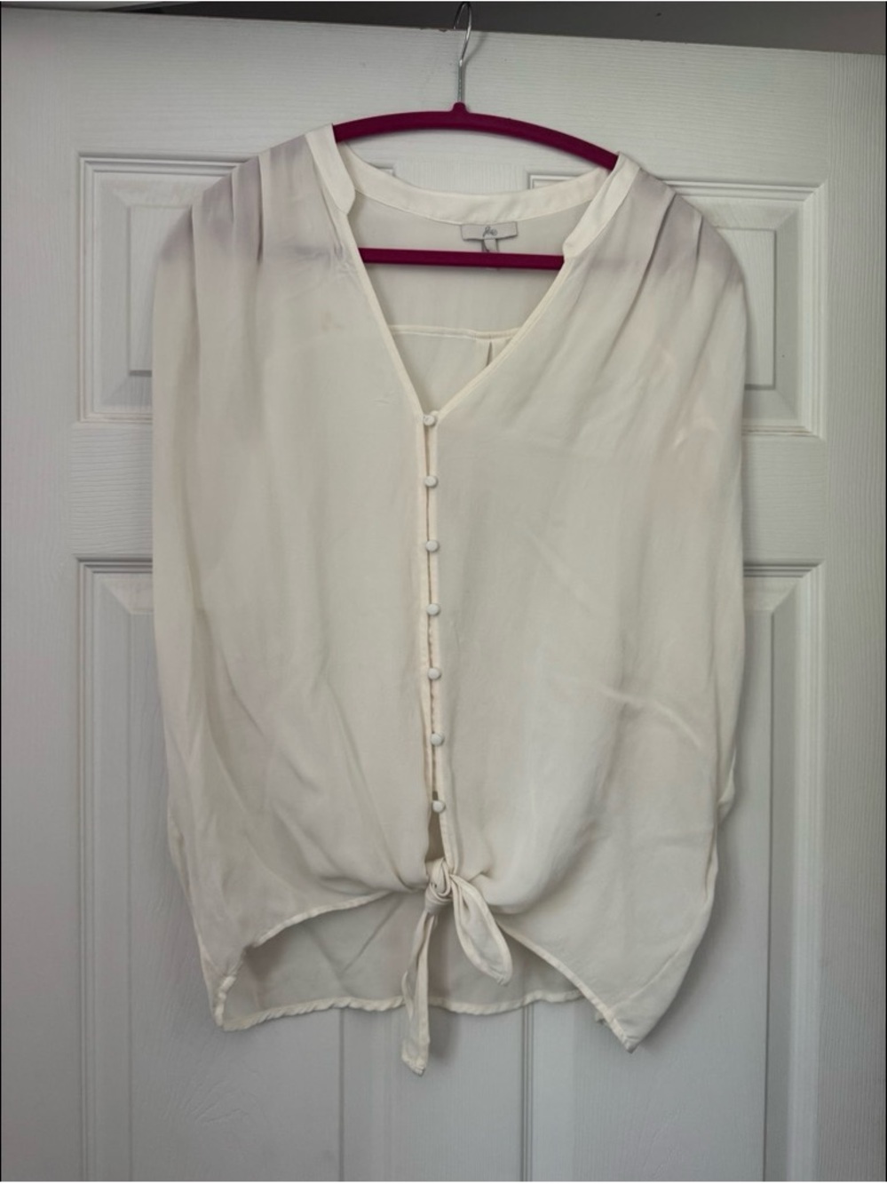 Anthropologie Ivory Button-Front Tie-Hem Blouse